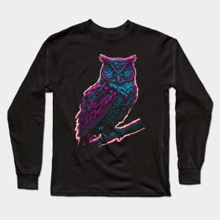 Wise Owl Staring Neon Glow Long Sleeve T-Shirt